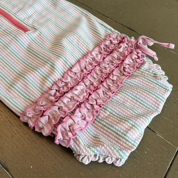 Ruffle Butts Baby Girls’ Rainbow Seersucker Long-Sleeve Swimsuit • Size 18-24M - Picture 2 of 11